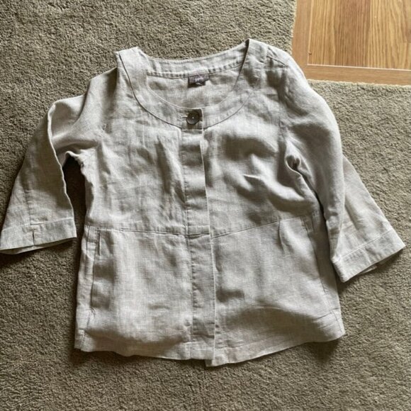 J, Jill Linen Beige Metallic Blend 3/4 Sleeve Button Up Blazer Jacket - Picture 1 of 10